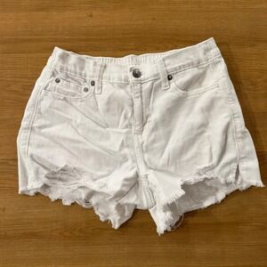 Aerie Women's White Denim Cutoff Shorts Distressed Frayed Hem Size XS